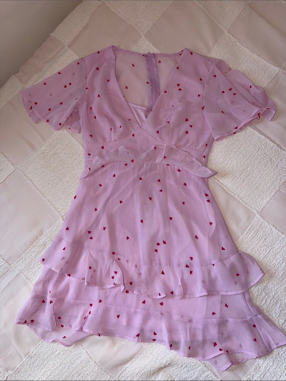 Pink Heart Print Ruffle Dress - Picture 1 of 5
